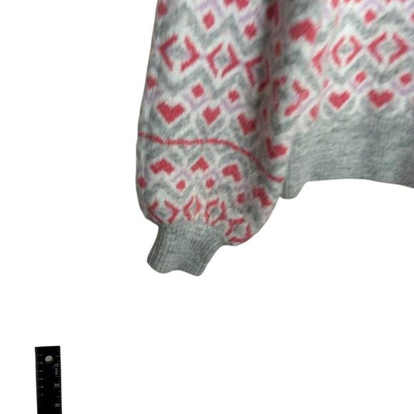 Loft Sweater Women's XS Gray Pink Hear Balloon Sleeve Pullover Crew Neck - Picture 4 of 11